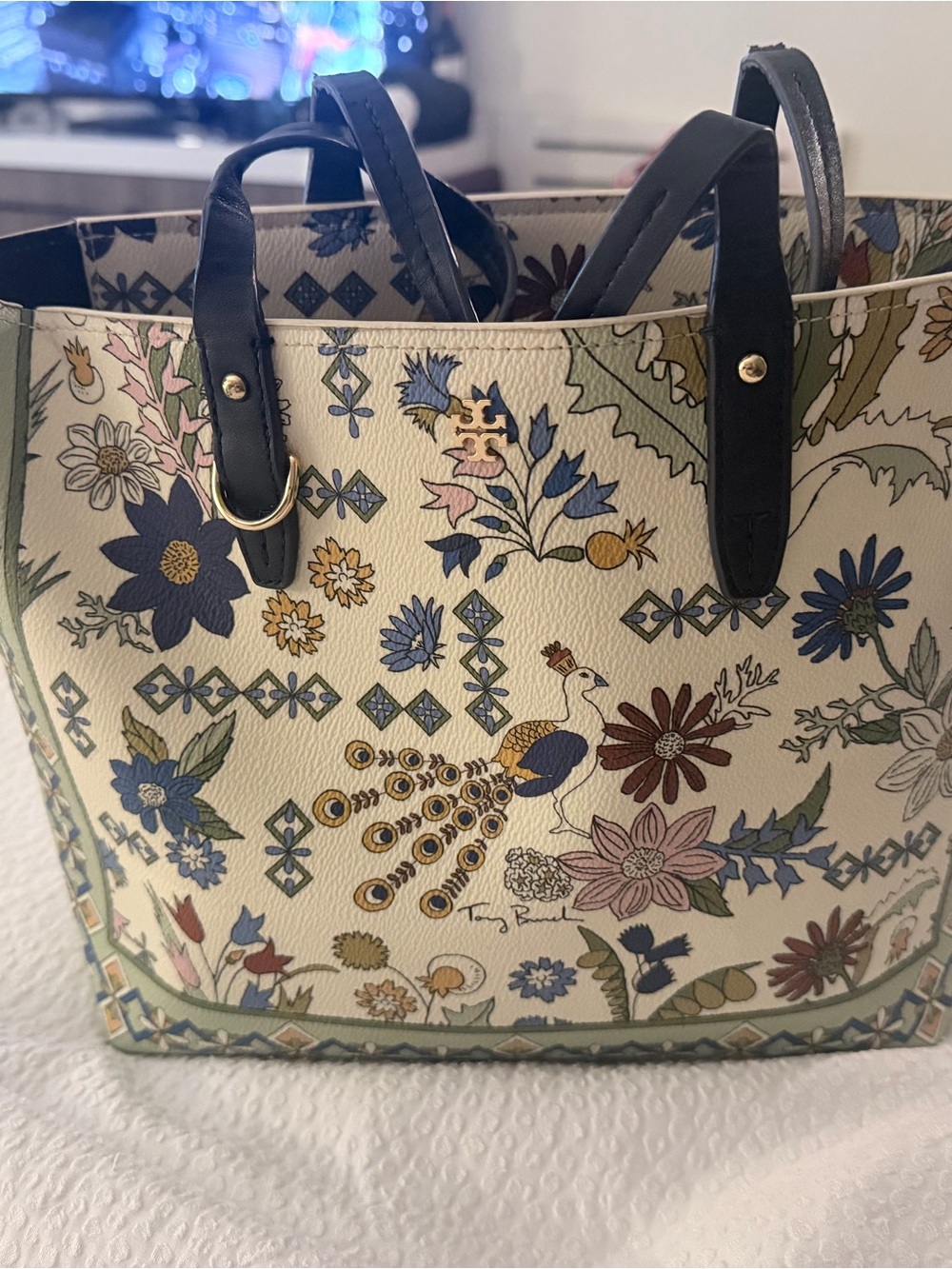 Tory Burch Kerrington Floral Peacock Canvas Tote - Picture 5 of 5